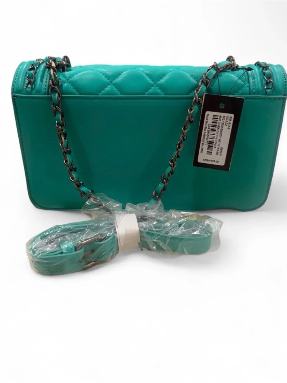 Badgley Mischka Turquoise Quilted Chain Shoulder Bag